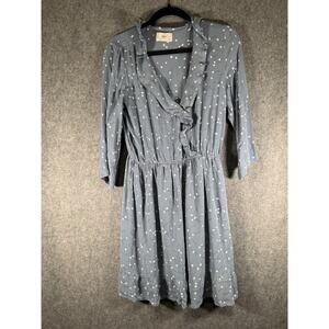 Minimum Dress Women 40 Medium Blue Floral chiffon V Neck Mini Long Sleeve Dainty